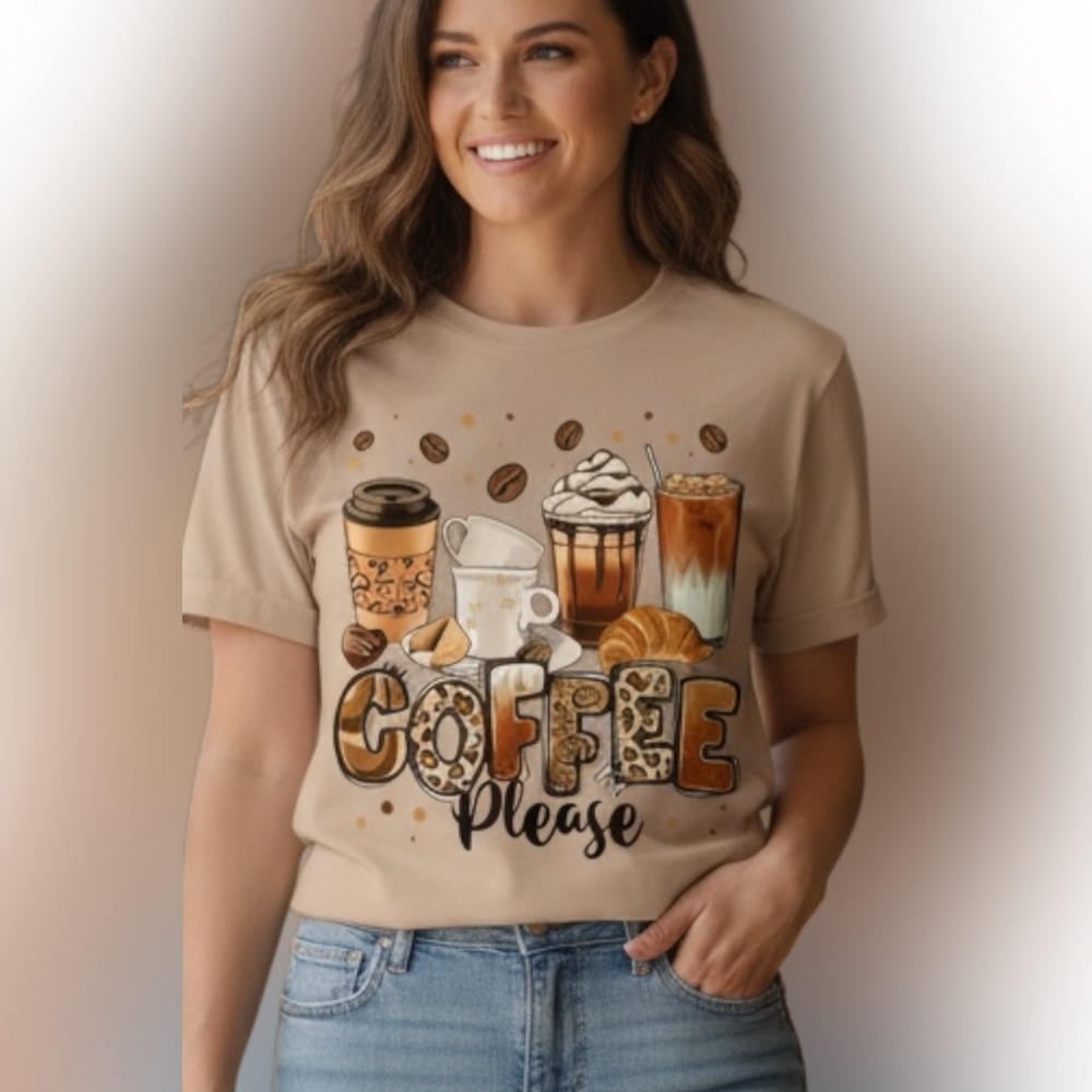 Coffee Lover's Graphic Tee - Black, Pink, Khaki